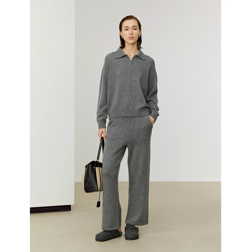 MARIUS慵懒减龄治愈绵羊毛针织半开襟连帽卫衣套衫长裤