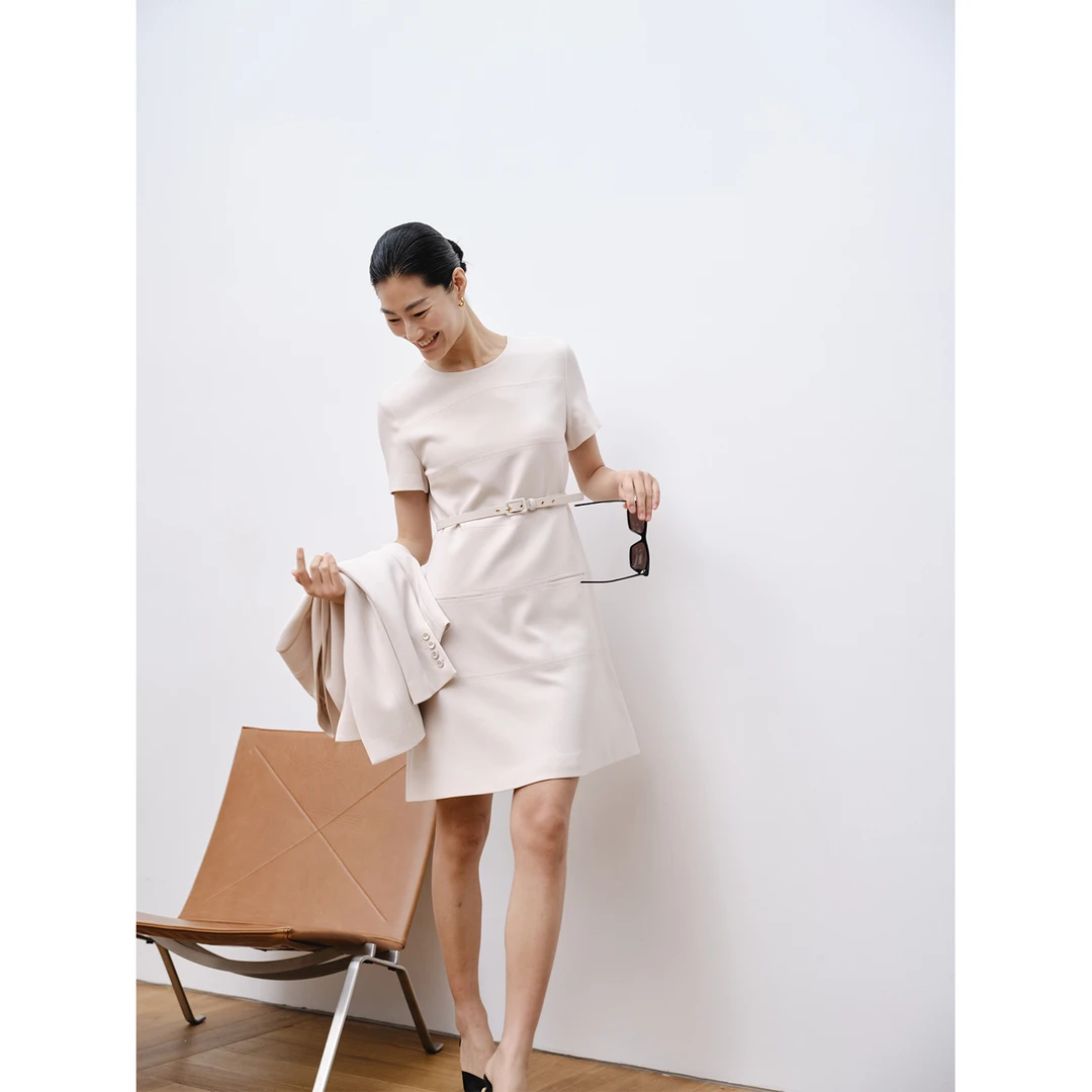 MARIUSVal*优雅轻礼服连衣裙经典黑米白色圆领小黑裙