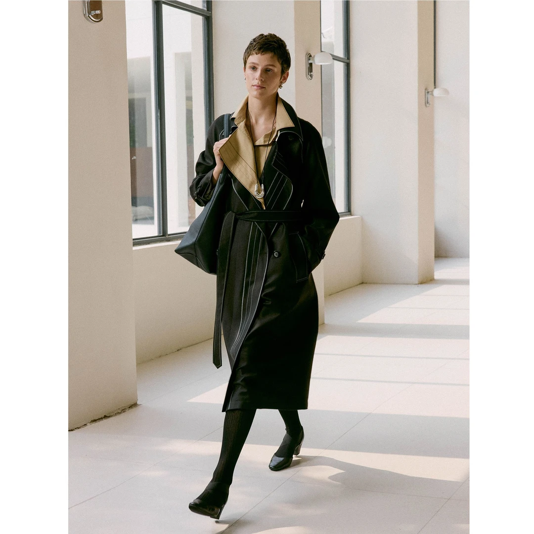 MARIUSMARIUS“素描大师”冬季大衣明线系带廓形风衣外套