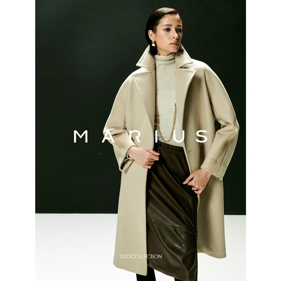 MARIUS奢牌同源著名工厂出品时尚奢华浮雕艺术缎光感水波纹大衣