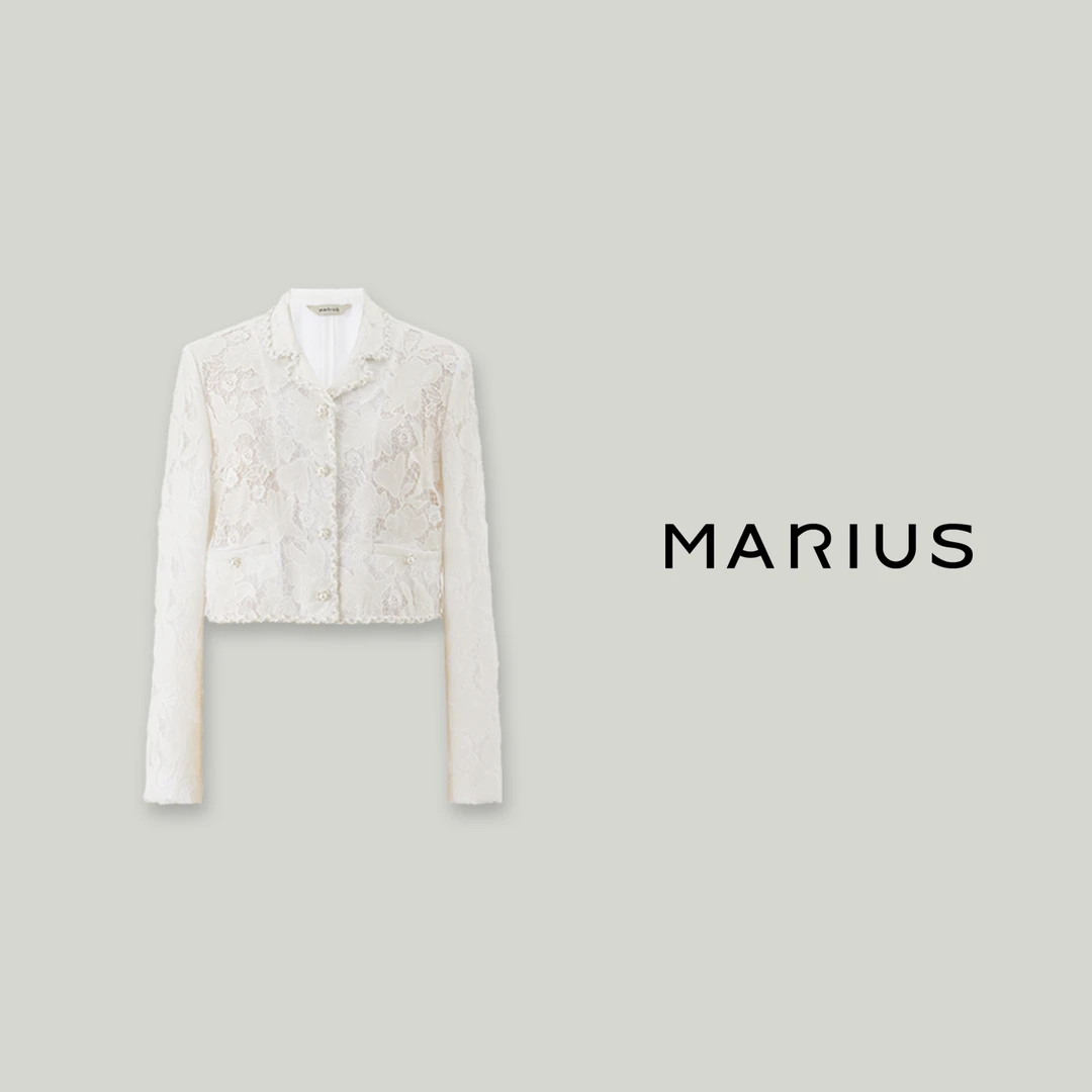 MARIUS“白月光”蕾丝白色小香翻领外套上衣女外套小香风气质长袖