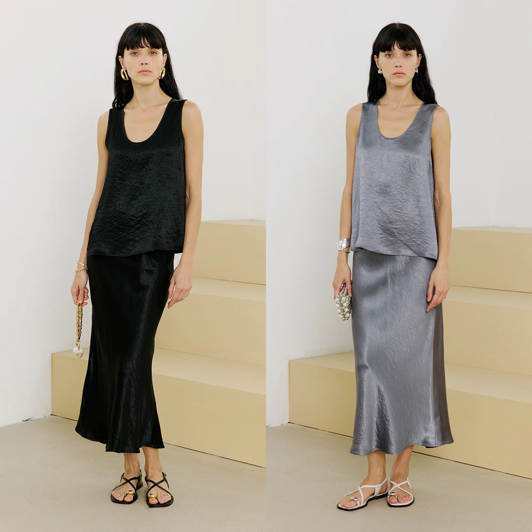 MARIUS“人鱼姬”丁达尔穿搭褶皱醋酸汤勺背心窄吊带鱼尾半裙