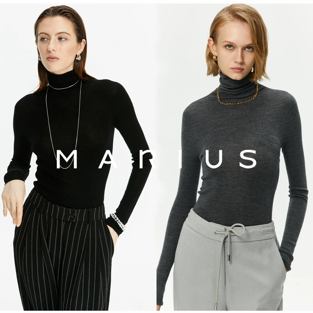 MARIUS“调色师”德国扬子美利奴羊毛纯色百搭修身保暖贴肤打底衫女