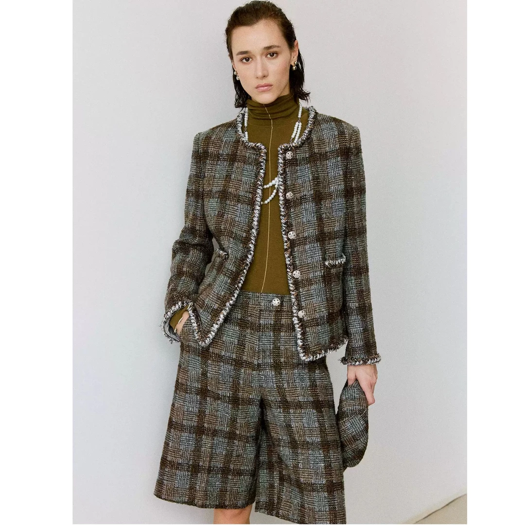 MARIUS“夏洛特”英伦复古C家同款粗花经典小香外套五分裤套装