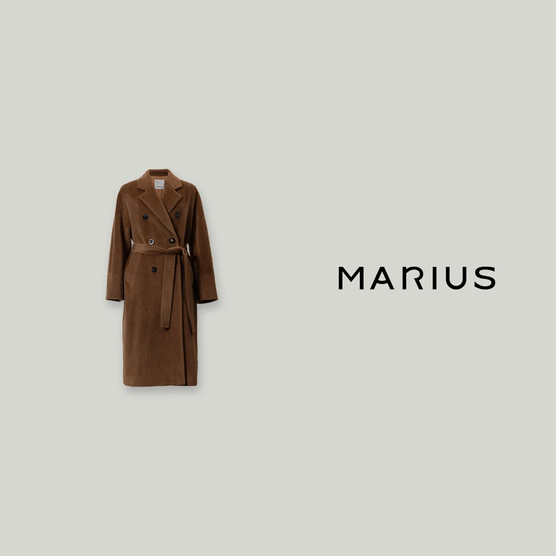 MARIUSMARIUS"101传承"长毛双排扣微茧型翻领腰带大衣外套