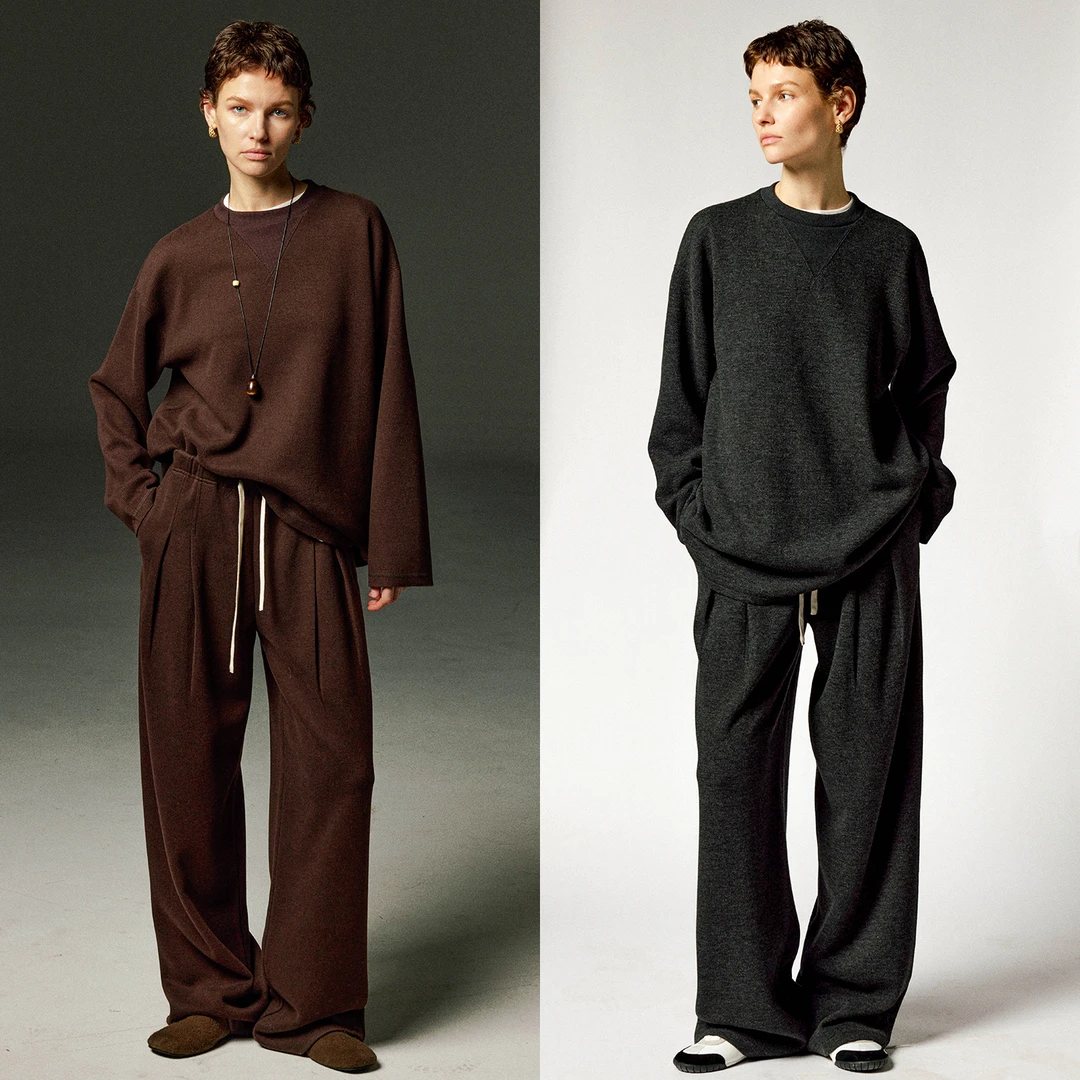 MARIUSMARIUS“绒绒套”美式长袖百搭宽松圆领卫衣抽绳长裤套装秋冬