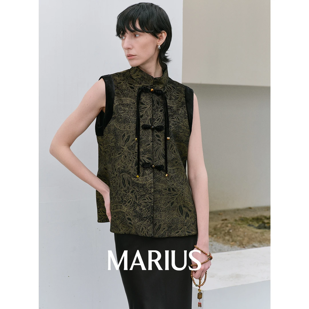 MARIUS“上上签”新中式复古文艺中国风民族风无袖提花珠绣国风马甲