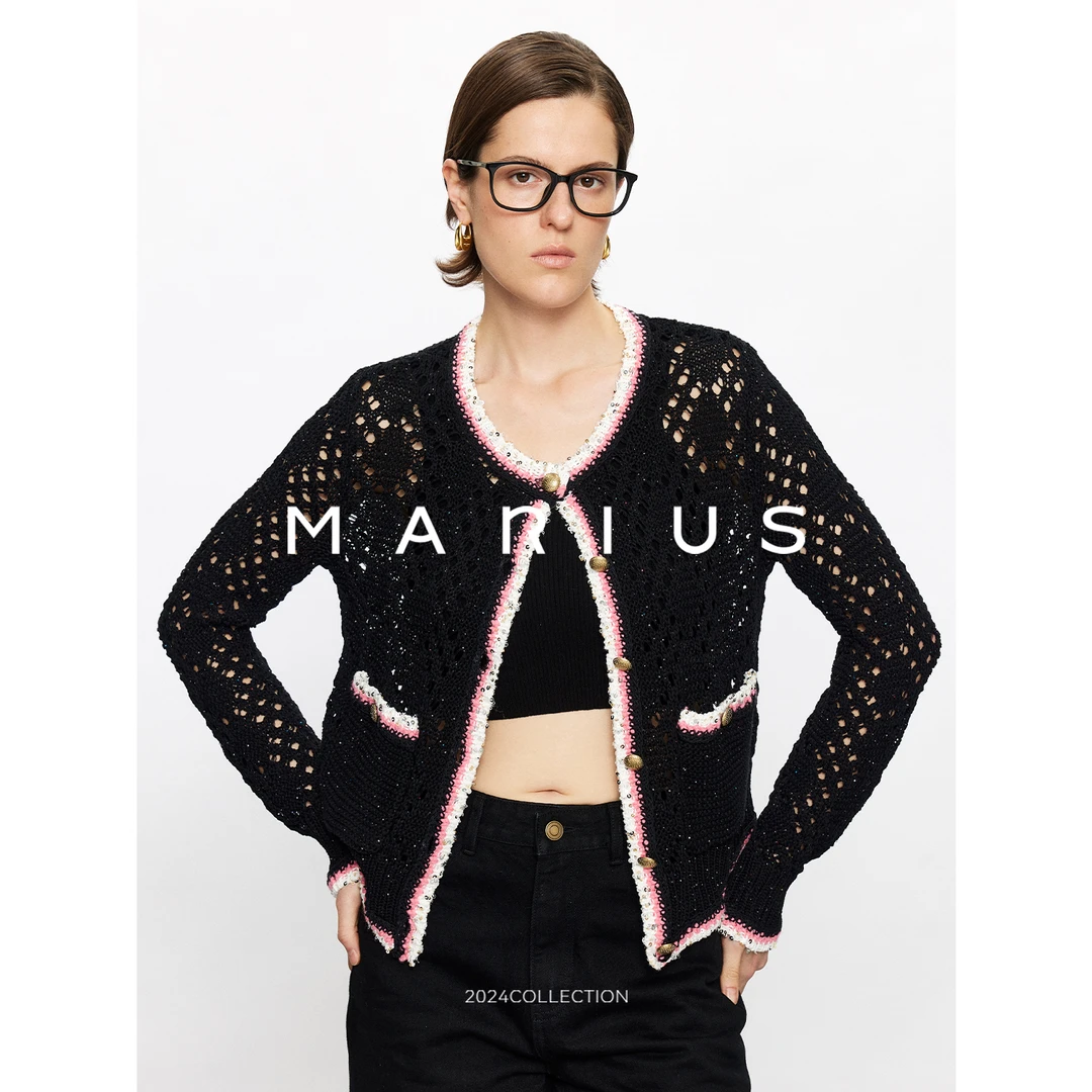 MARIUS進口品质花纱浪漫精致俏皮少女感亮片气质小香针织开衫外套