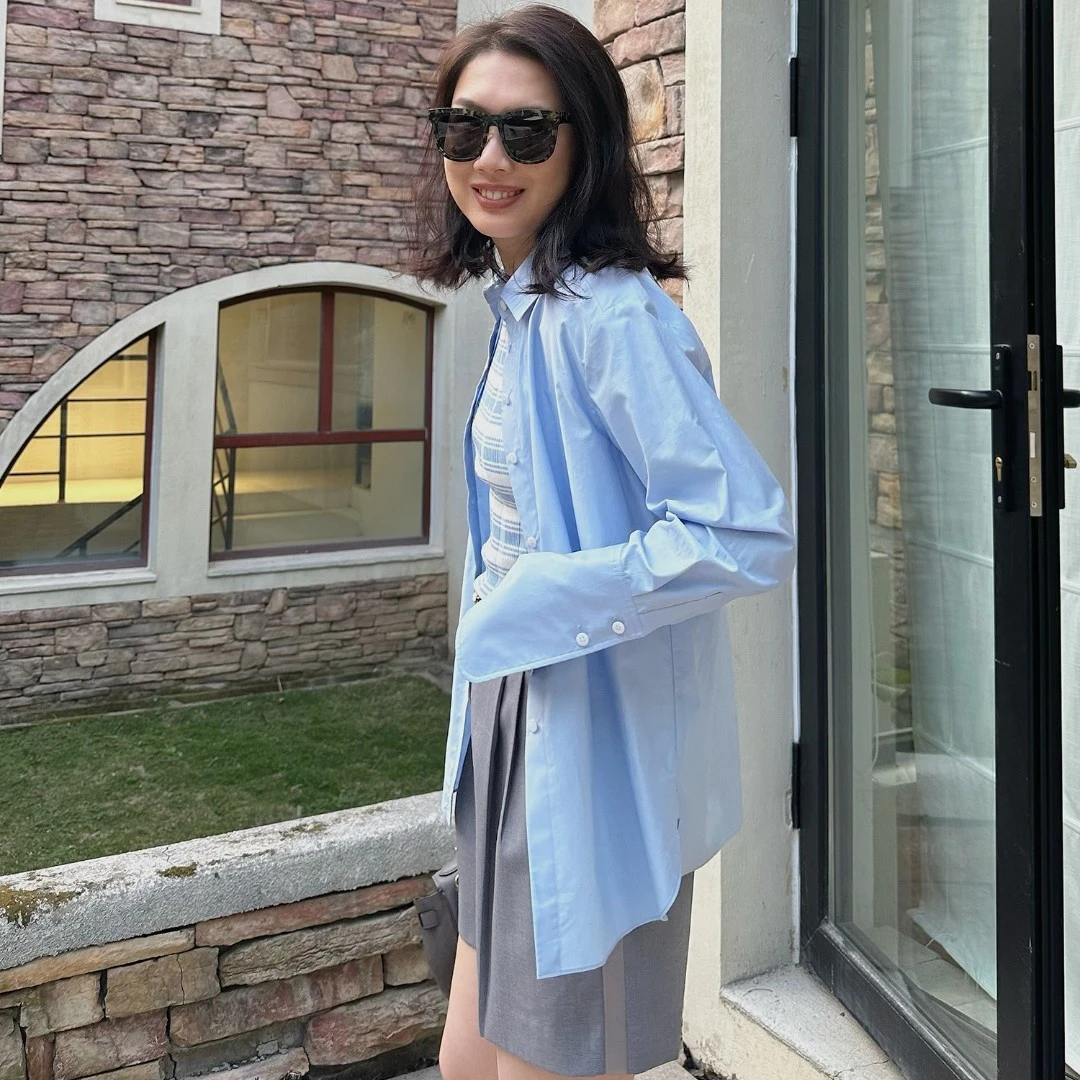 MARIUS万年常青款重磅时髦翻折袖CUFF长袖衬衫薄款衬衣女春秋洋气
