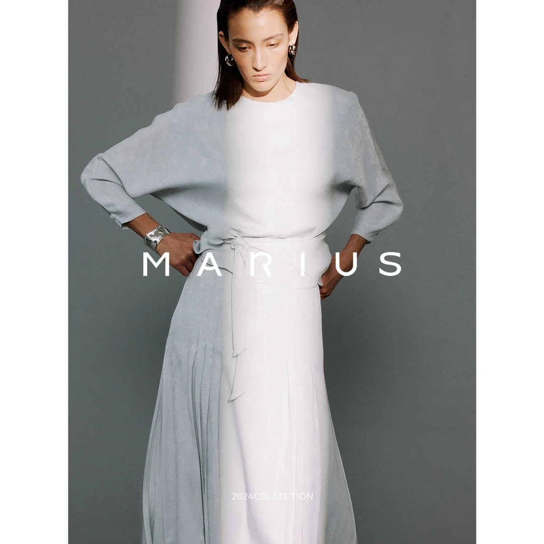 MARIUS“月光套”新中式醋酸围裹圆领上衣简约百搭压褶垂感简约夏装