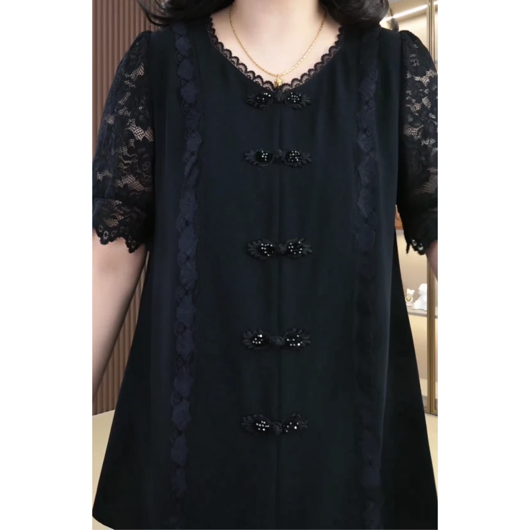 Maiya2024夏季新款大码女装时尚拼接镂空蕾丝衫显瘦240193短袖