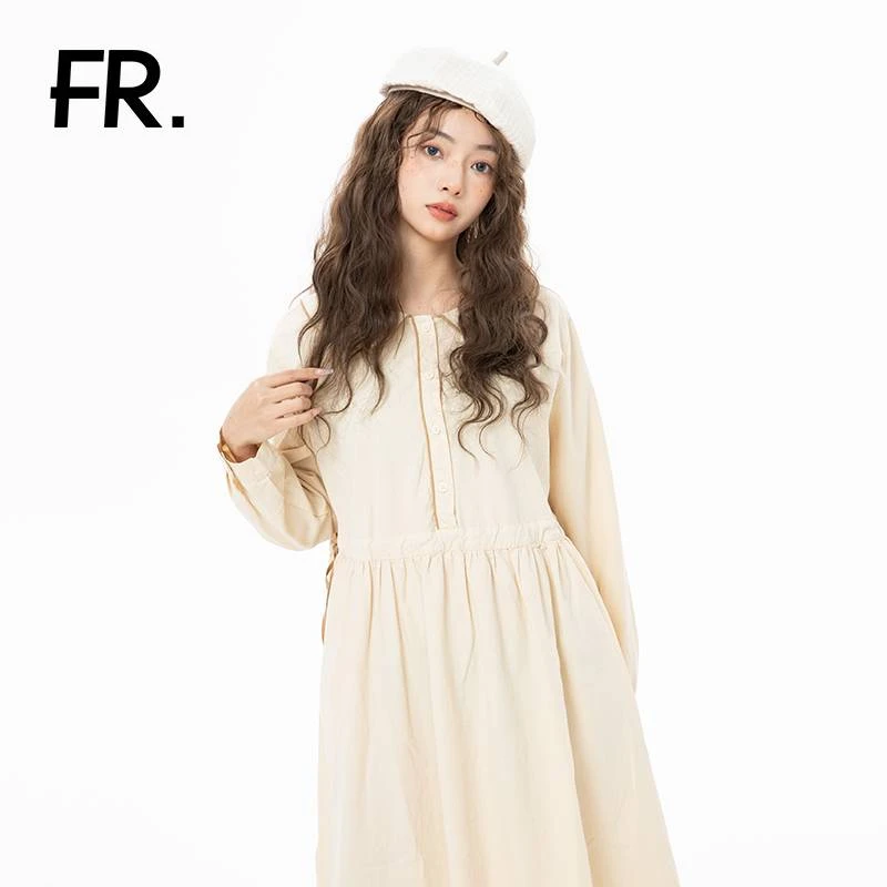 凡人优品女士连衣裙春秋宽松连衣裙长袖洋气时尚荷叶领I097