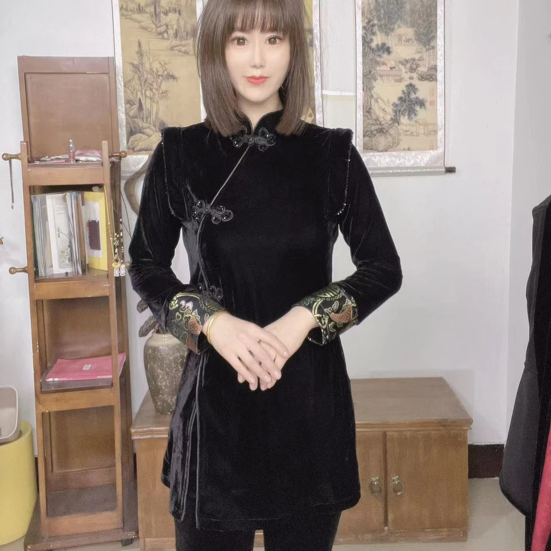 M6099早春新款上衣女士休闲显瘦百搭中式打底复古中国风时尚长袖