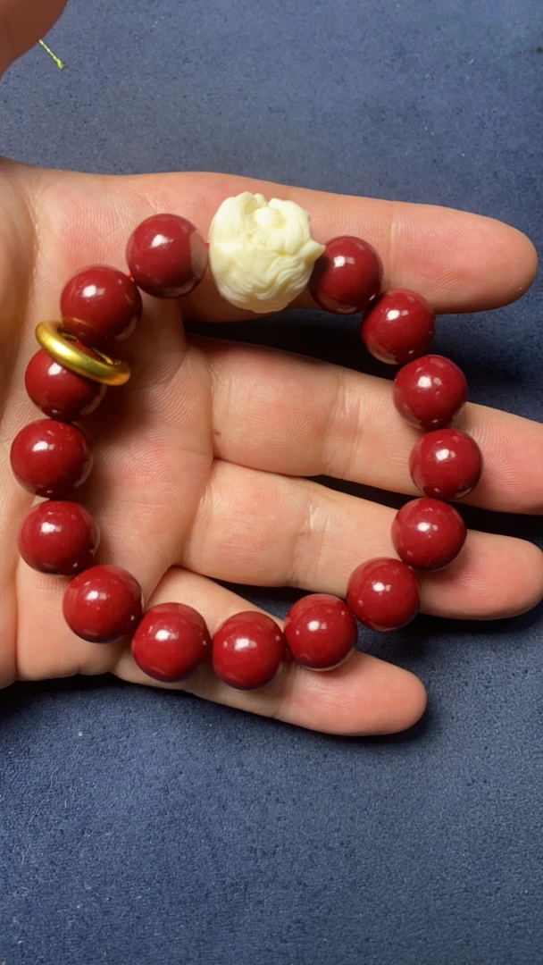 辰砂（处理）天然朱砂手串卡 12素圈配饰