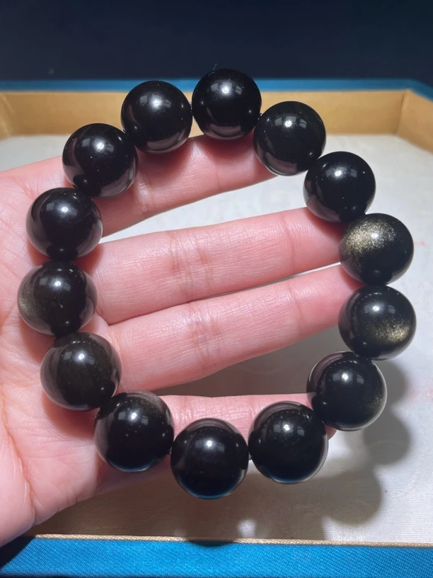 天然银耀石猫眼圆珠手串