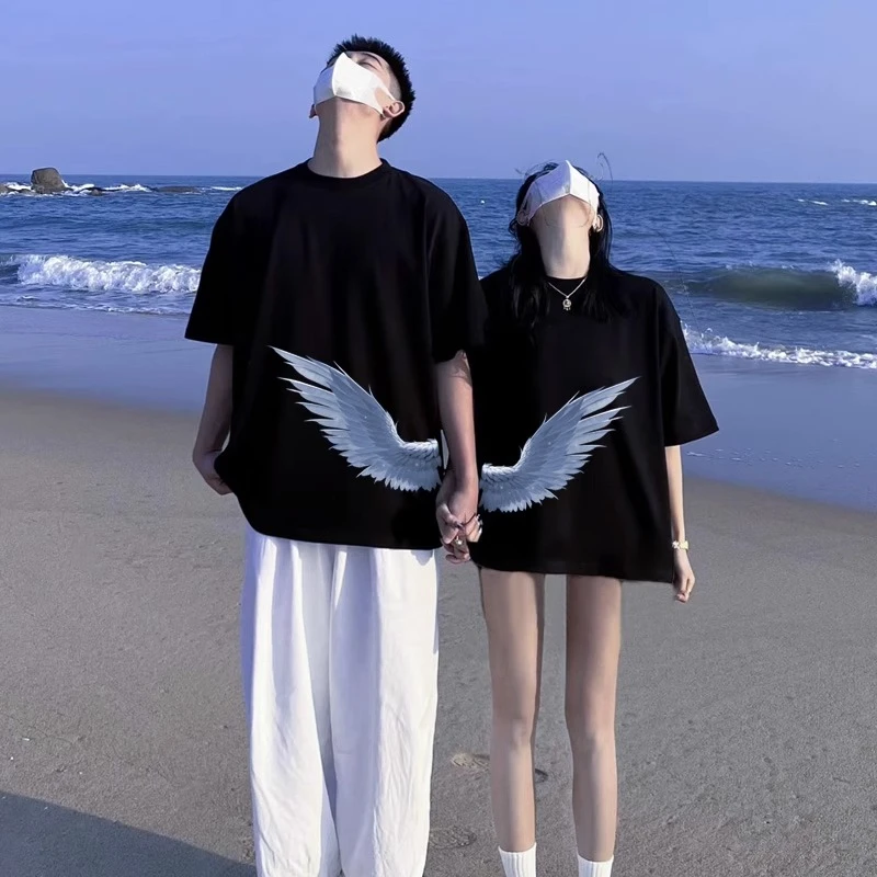 全棉小众不一样印花情侣装体恤夏天夏季大码宽松潮流百搭短袖t恤