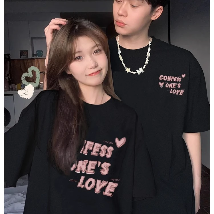 特别的网红情侣装高级感小众2025新款夏季一男一女短袖t恤衣服潮