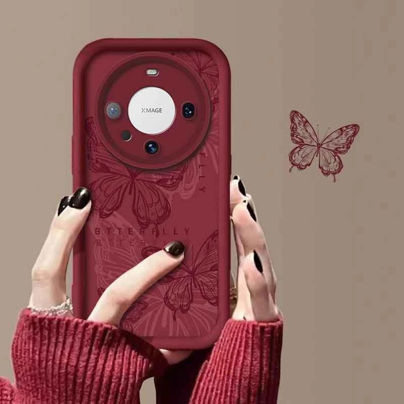 适用于华为Mate60Pro手机壳HUAWEIMATE60pro线条蝴蝶新年女防摔软