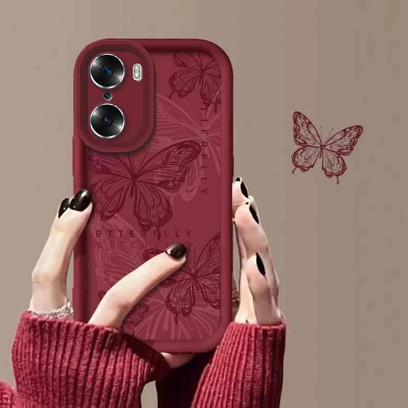 适用于荣耀60手机壳HONOR60线条蝴蝶新年女防摔软壳全包式