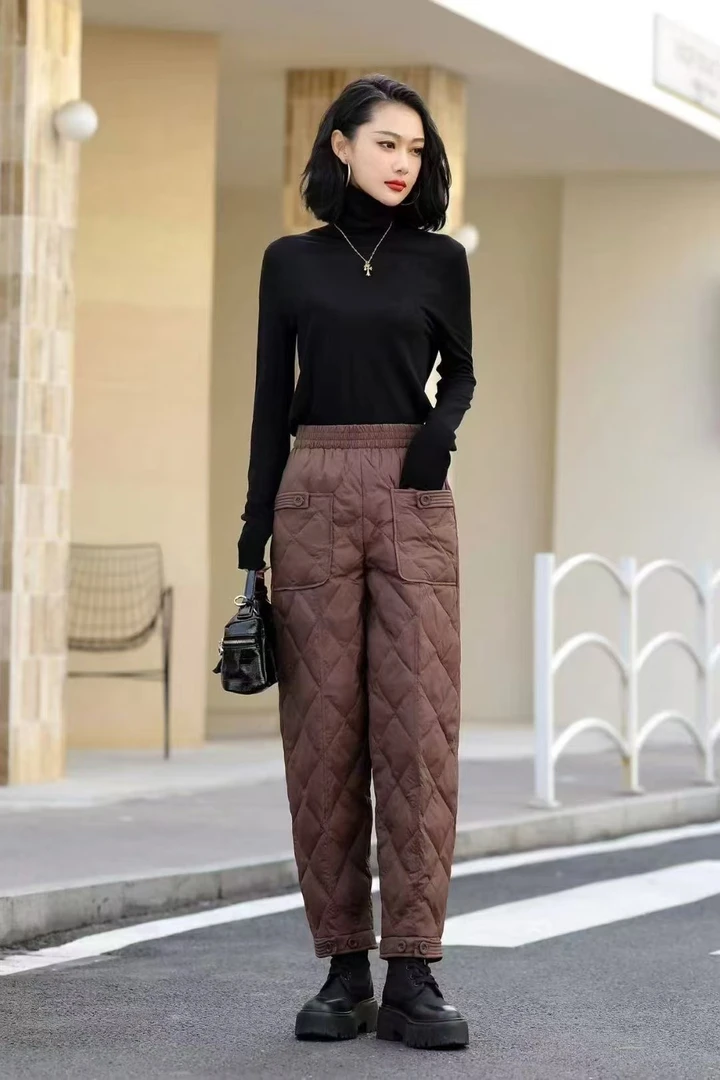 利百加 冬季宽松纯色显瘦休闲时尚高腰百搭外穿宽松羽绒裤9902