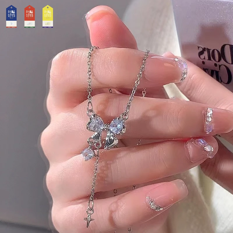 Kise 钛钢项链 时髦好物流苏蝴蝶结项链女夏季韩国轻奢锁骨链气质