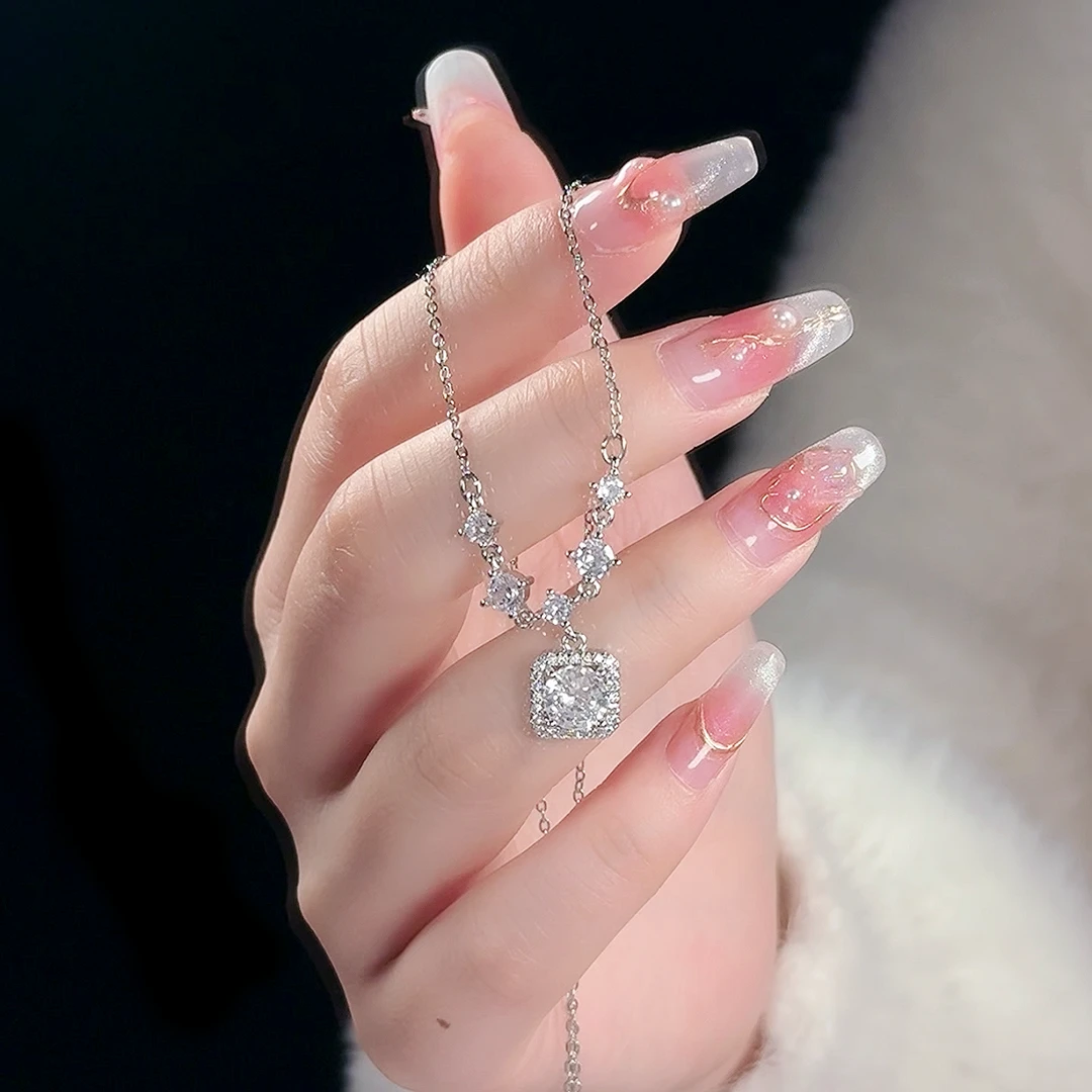 Kise 钛钢项链 满钻方糖项链女锁骨链气质轻奢时尚小众百搭ins风