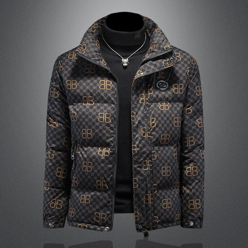 爱若摩根印花羽绒服男士休闲外套加厚潮牌冬季新款短款羽绒服男款