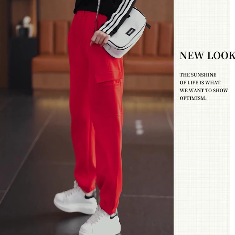 春秋福利裤子工装裤新款男女宽松高腰休闲裤运动裤百搭束脚裤子