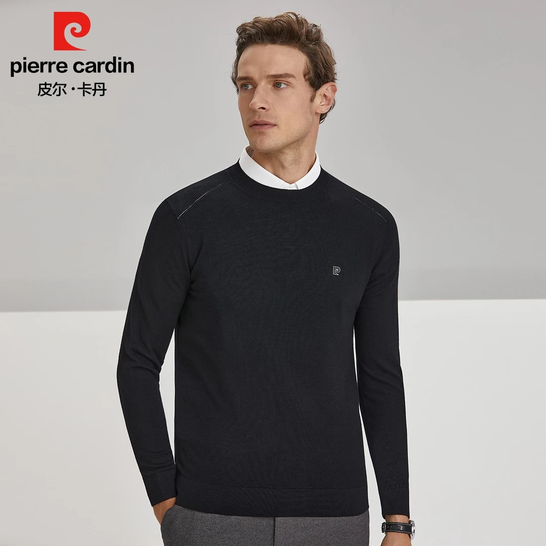 【总裁内搭】皮尔卡丹羊毛衫长袖圆领秋冬毛衣保暖纯绵针织打底衫男
