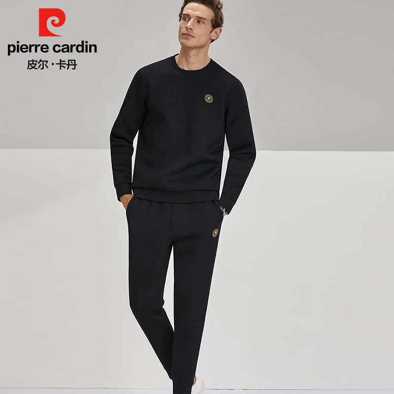 皮尔卡丹高品质绵羊毛卫衣套装休闲圆领男士秋冬舒适套头衫男装