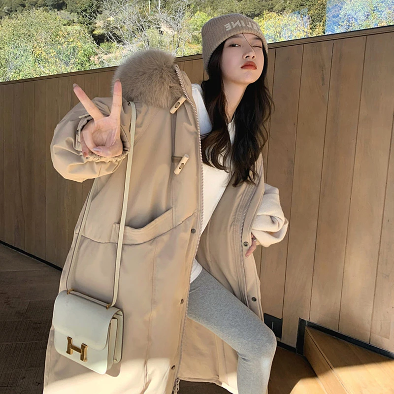 羽绒服女中长款冬新款韩版宽松加厚保暖时尚洋气白鸭绒大毛领外套