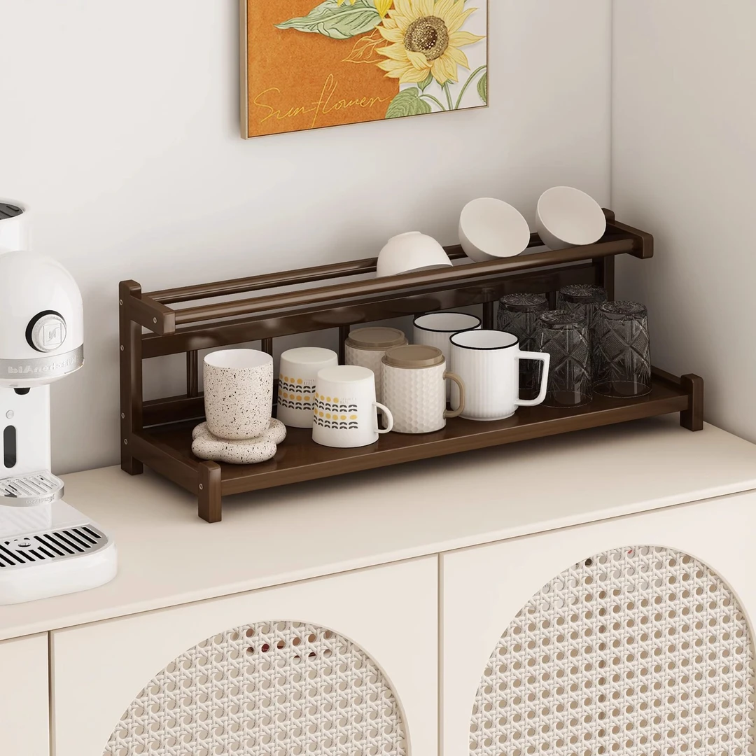 桌面茶杯收纳置物架小型博古架非实木中式紫砂壶摆件架茶具展示架