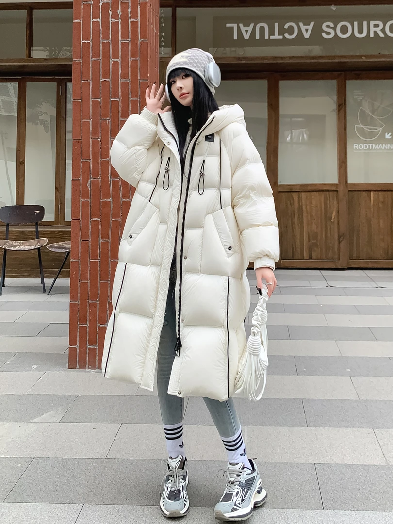 【云朵鹅绒】新国标24新款长款茧型连帽宽松鹅绒服女高充绒6635