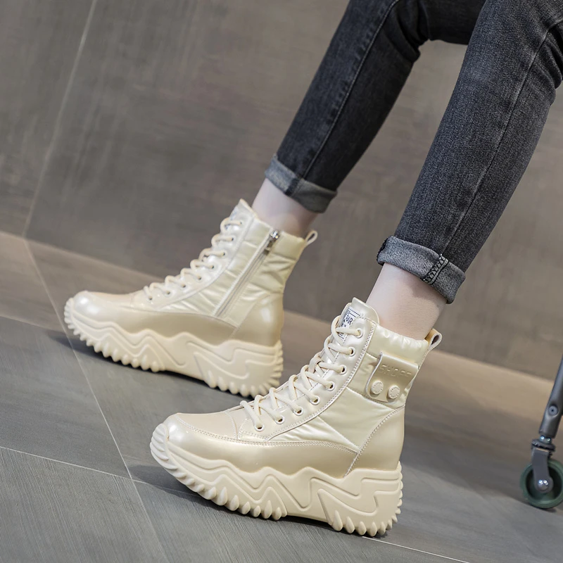 雪地靴女款2024新款冬季加绒内增高女鞋8cm真皮短靴厚底休闲棉鞋