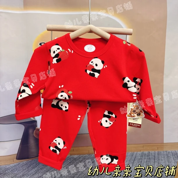 小文熊新年红色秋衣秋裤家居服套装