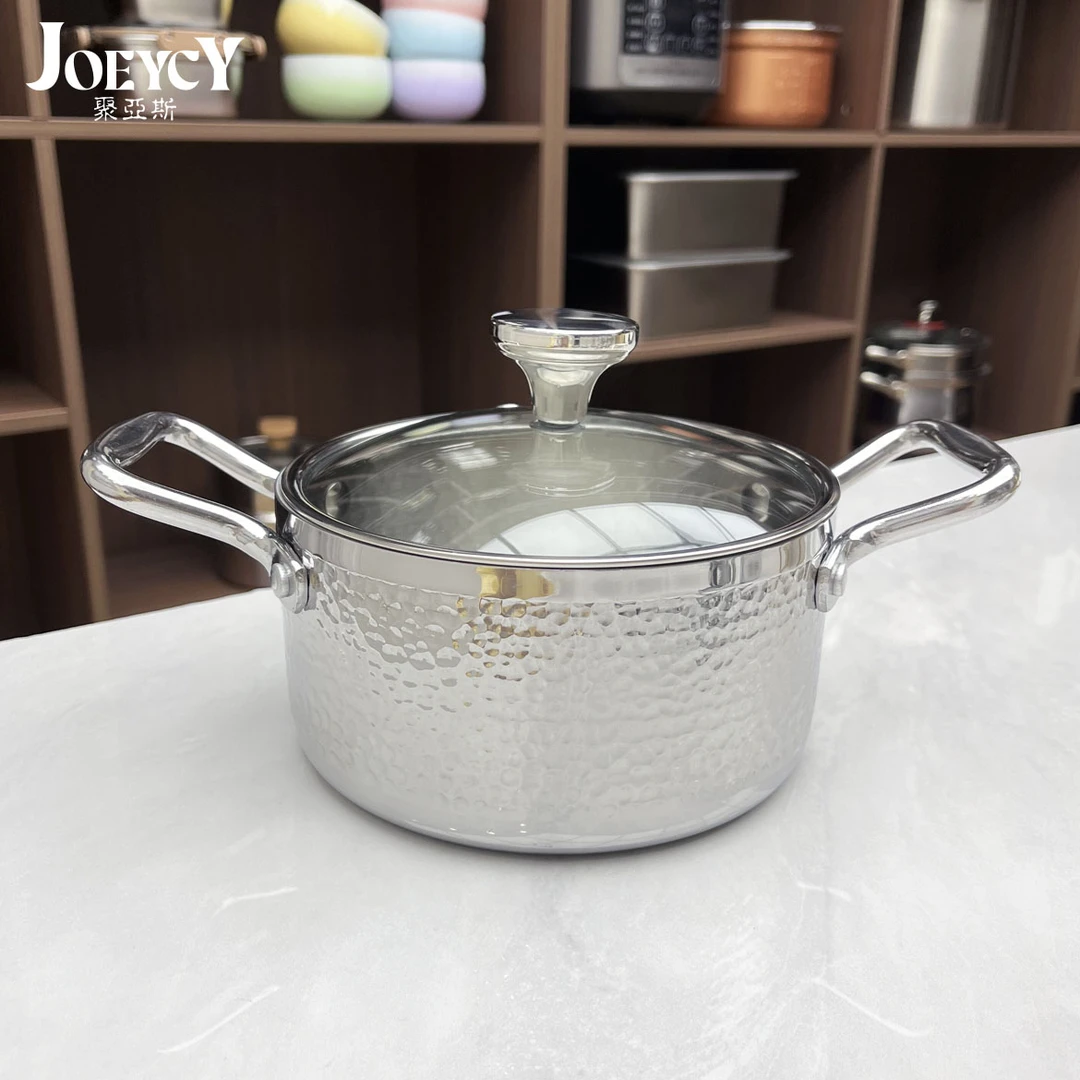 JOEYCY/聚亚斯锤纹不锈钢汤锅无涂层炖煮锅双耳小奶锅电磁炉