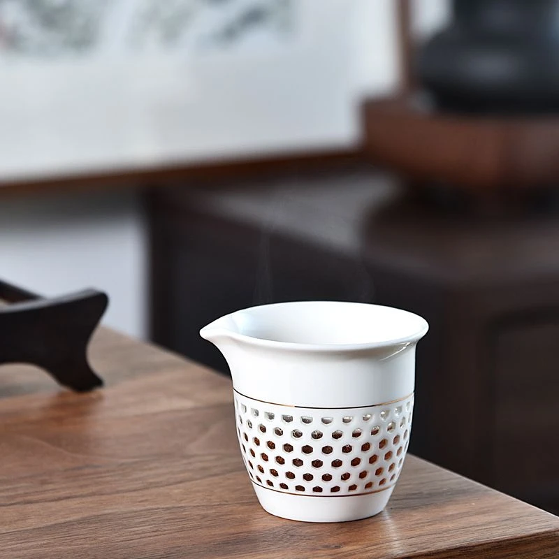 水晶玲珑镂空公道杯陶瓷茶海茶具配件蜂窝透明分茶器倒茶公杯子