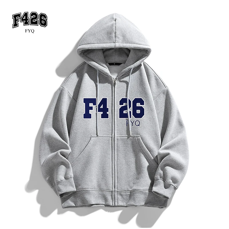 F426FYQ情侣开衫外套卫衣加绒长袖港风韩版男衣服连帽宽松春秋ins