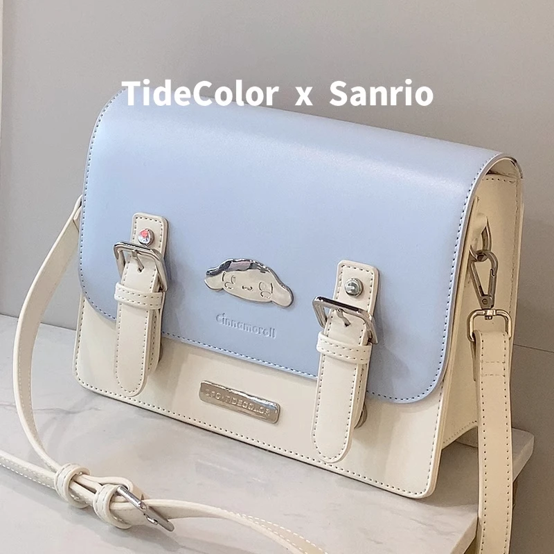 Tide color三丽鸥联名单肩斜挎小方包 三丽鸥白色ins学生剑桥女包