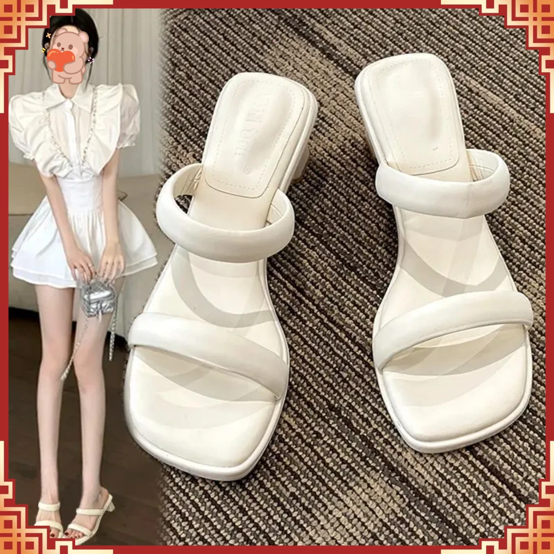 仙女粗跟拖鞋女夏季新款韩版百搭软底一字凉夏天穿百搭小众鞋子