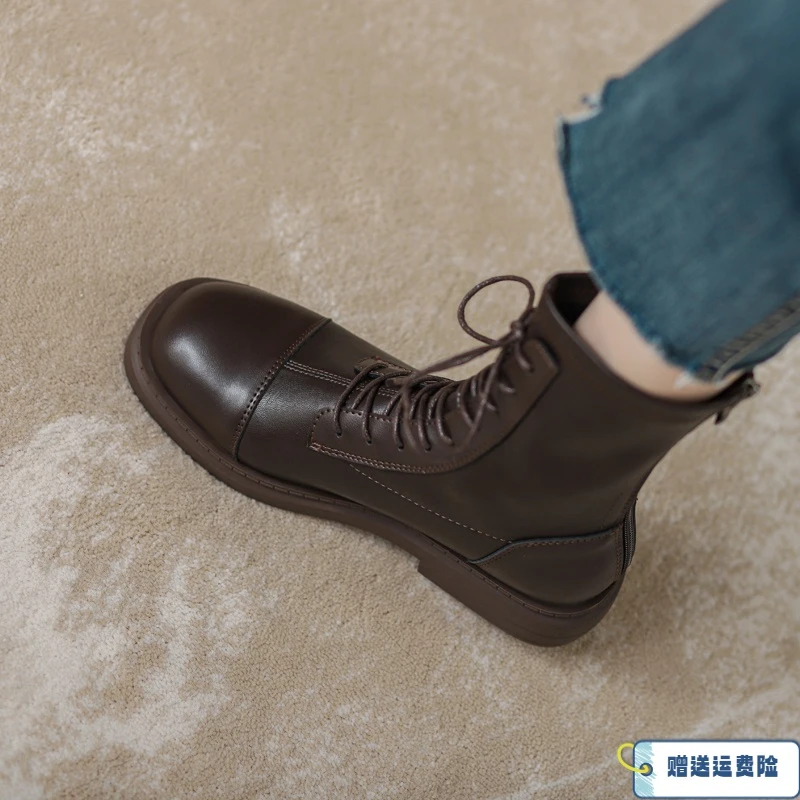 红蜻蜓牌马丁靴女2023新款百搭系带短靴子英伦风弹力显瘦瘦靴