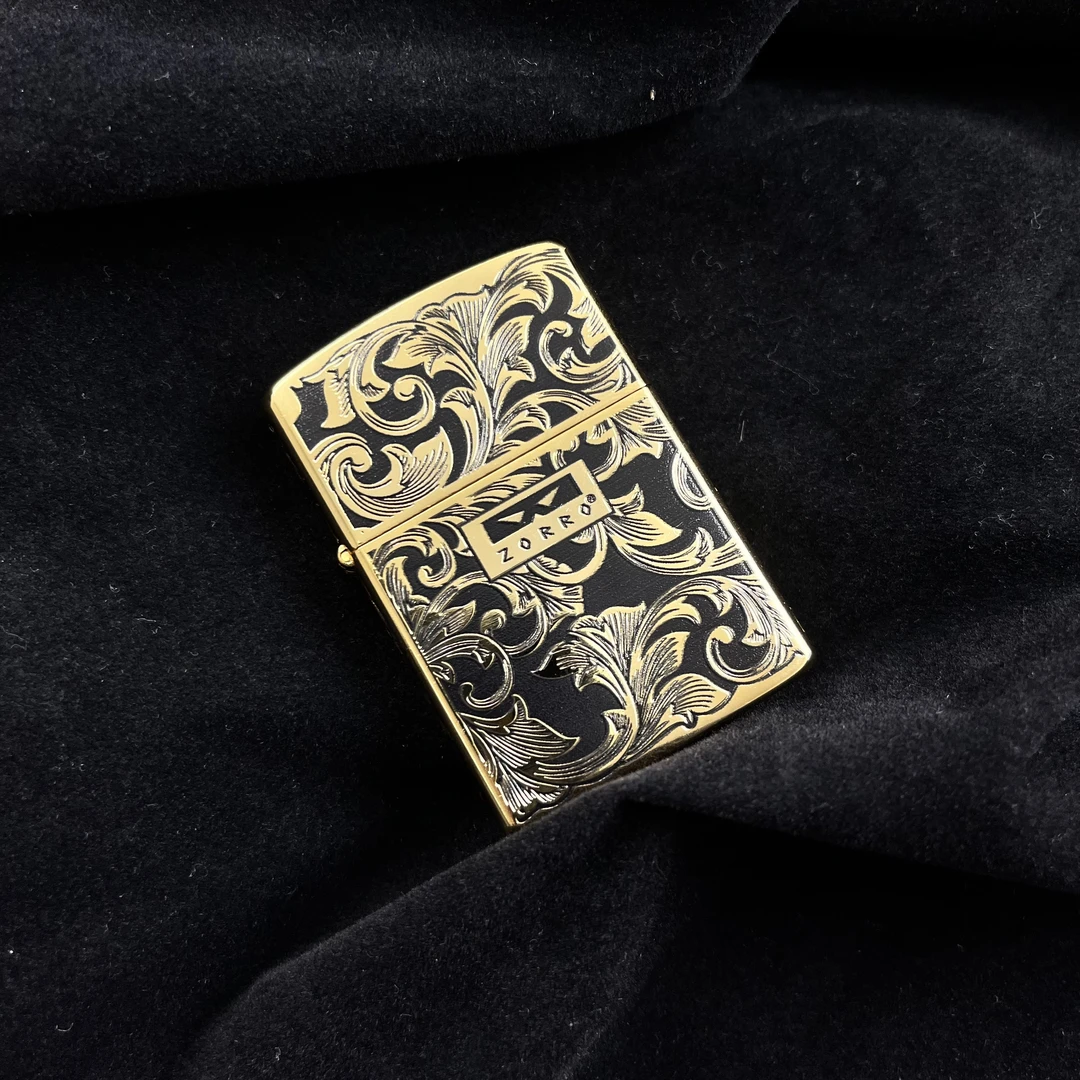 ZORRO佐罗正品二代黑金唐草花防风煤油创意打火机男士精雕常规机