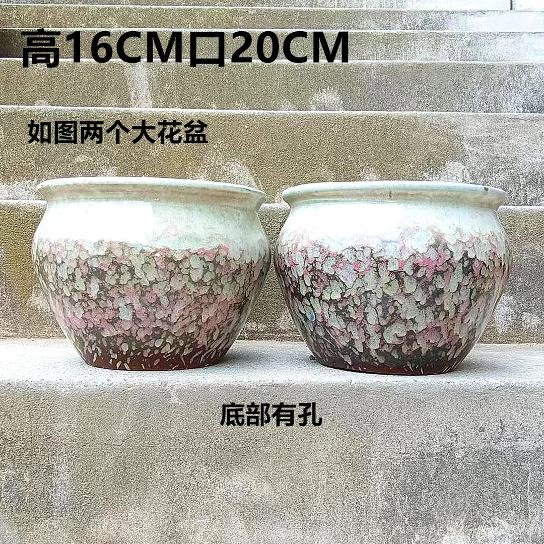 紫砂粗陶大口径手工简约罗大口黑大口盆多肉陶瓷吸水透气花盆加深