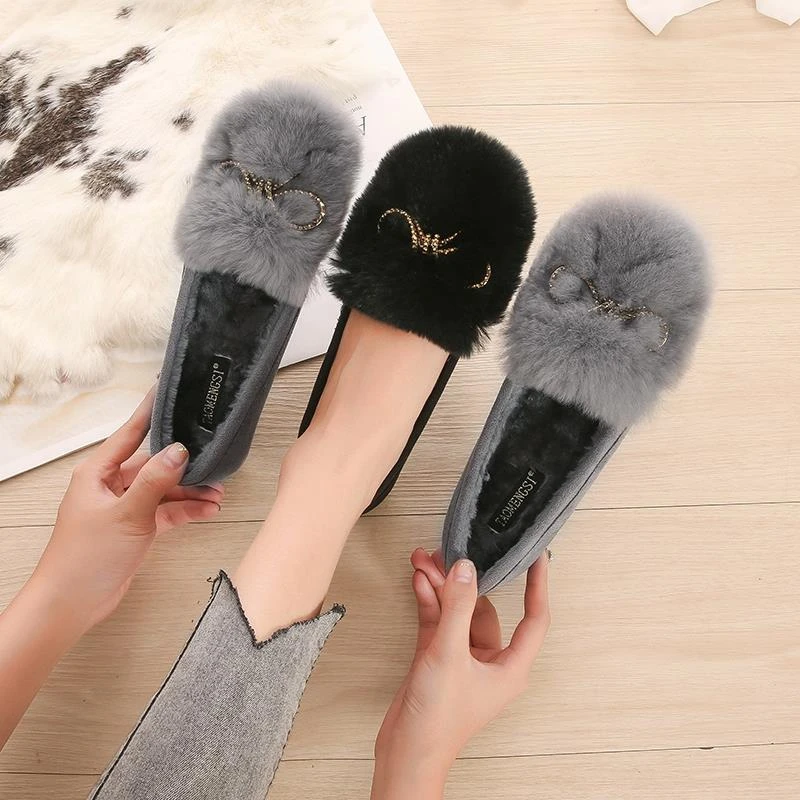 豆豆鞋2024冬新款加绒毛毛鞋外穿一脚蹬孕妇鞋软底大码棉鞋单鞋女