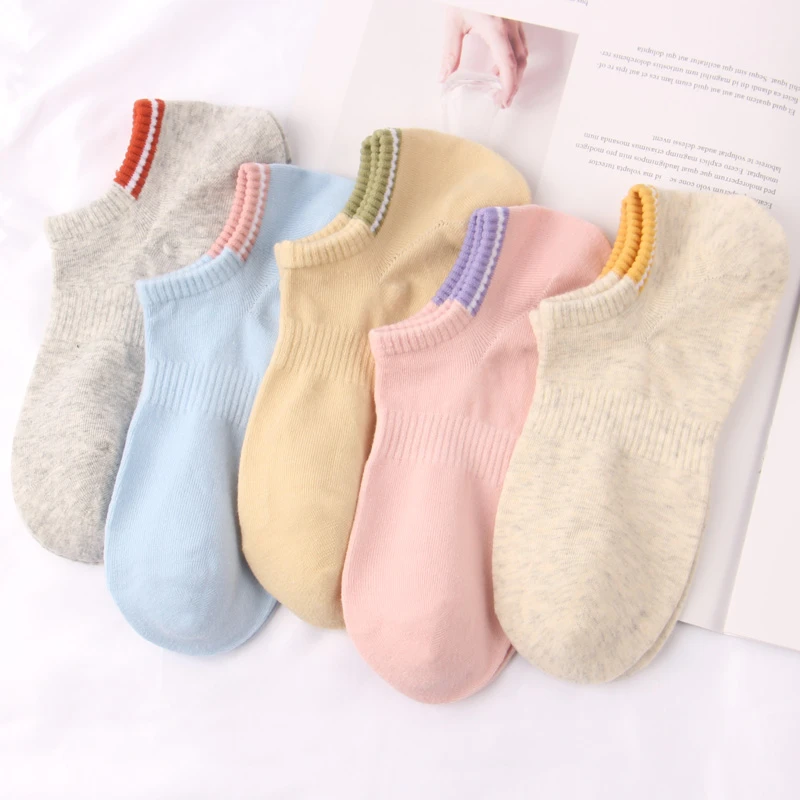 女士春夏薄棉隐形船袜浅口低帮短袜纯棉运动袜防滑不掉跟男士船袜