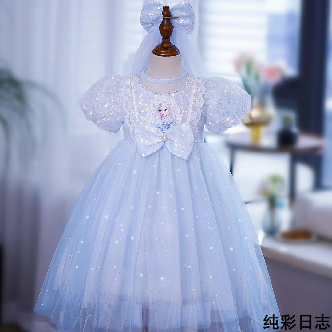 冰雪奇缘艾莎生日连衣裙子发光爱莎公主艾沙裙女童春夏装新款儿童