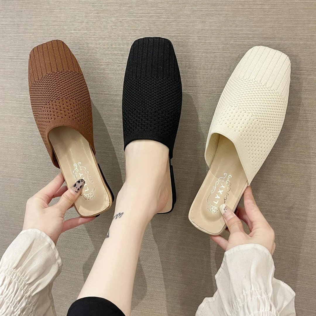 包头半拖鞋女外穿2024方头编织凉拖女鞋夏时尚低跟韩版女拖鞋