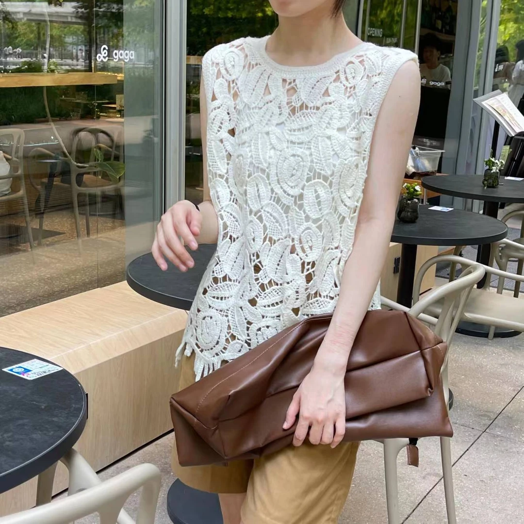 【100羊毛】【茉莉花道】针织马甲女新款秋外穿薄款圆领勾花镂空流苏