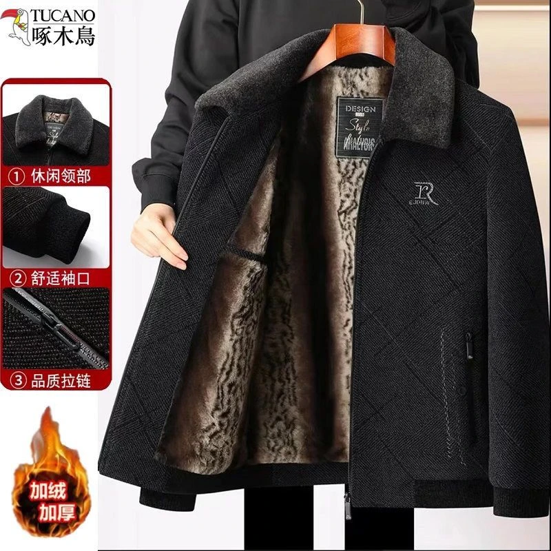 啄木鸟中老年男士厚款外套爸爸装褂子夹克衫老年人爷爷上衣服加绒