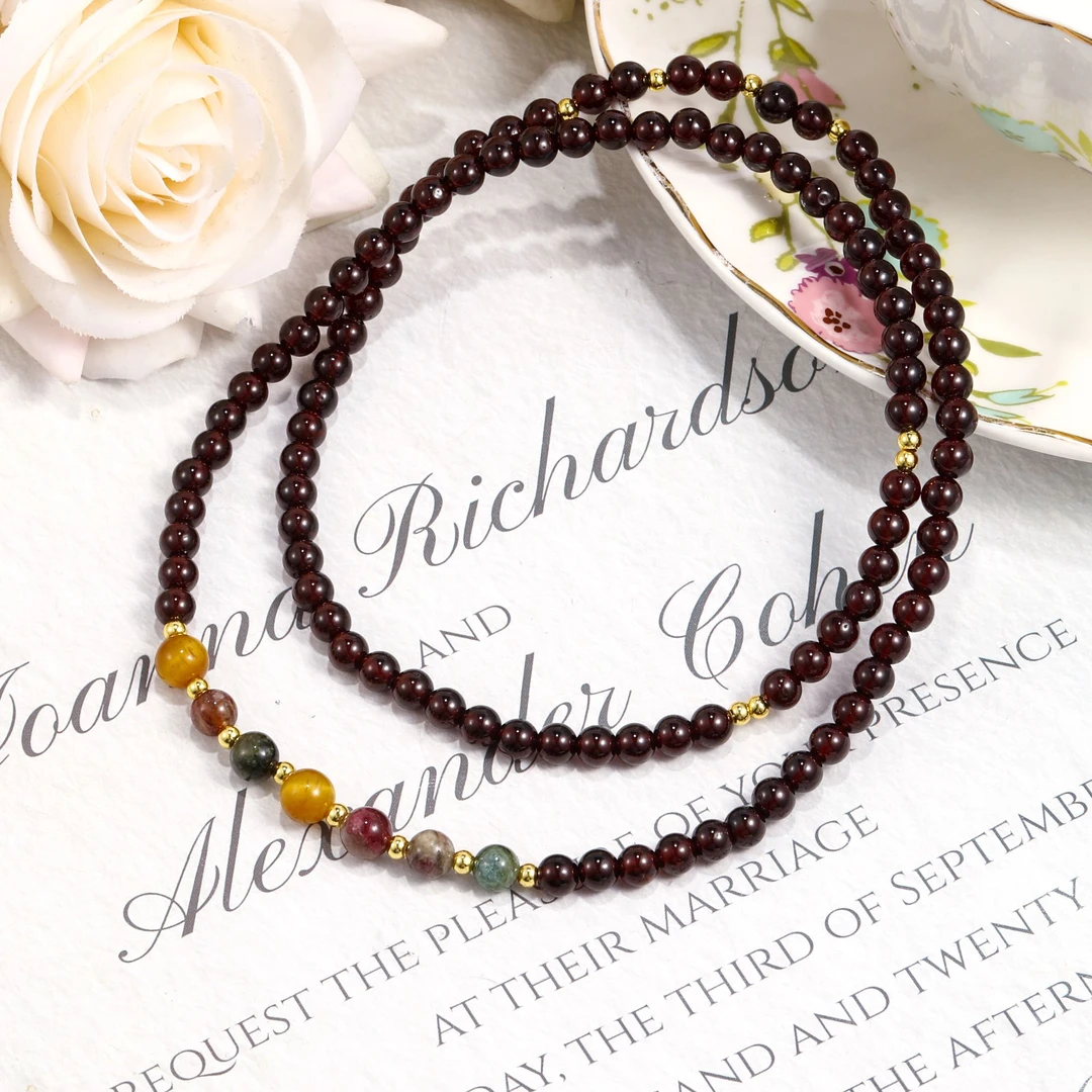 SJ-1120   碧玺 石榴石 金虎眼 三圈女款手串